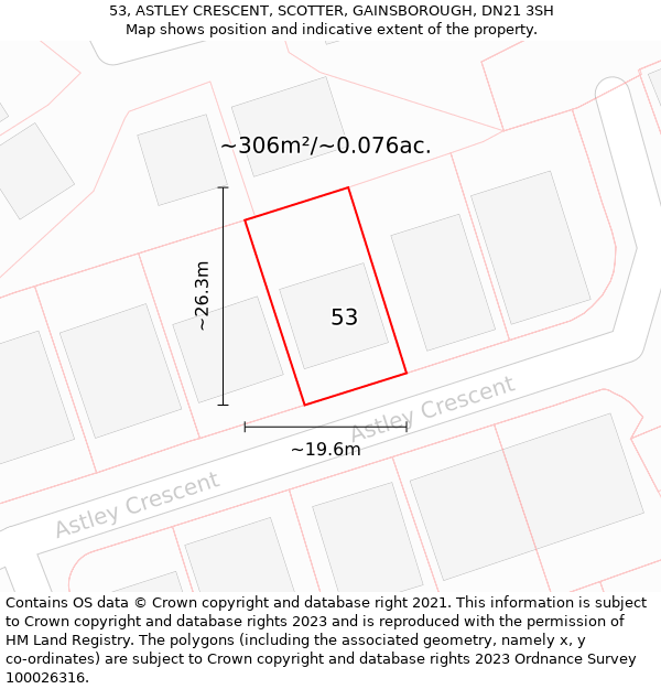53, ASTLEY CRESCENT, SCOTTER, GAINSBOROUGH, DN21 3SH: Plot and title map