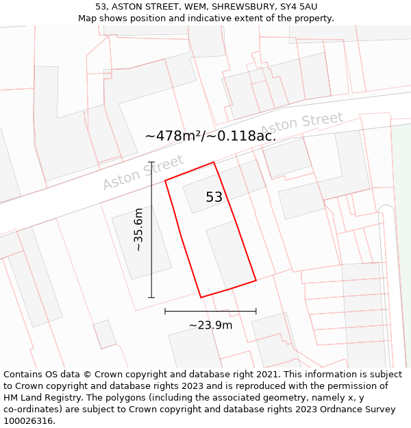 53, ASTON STREET, WEM, SHREWSBURY, SY4 5AU: Plot and title map