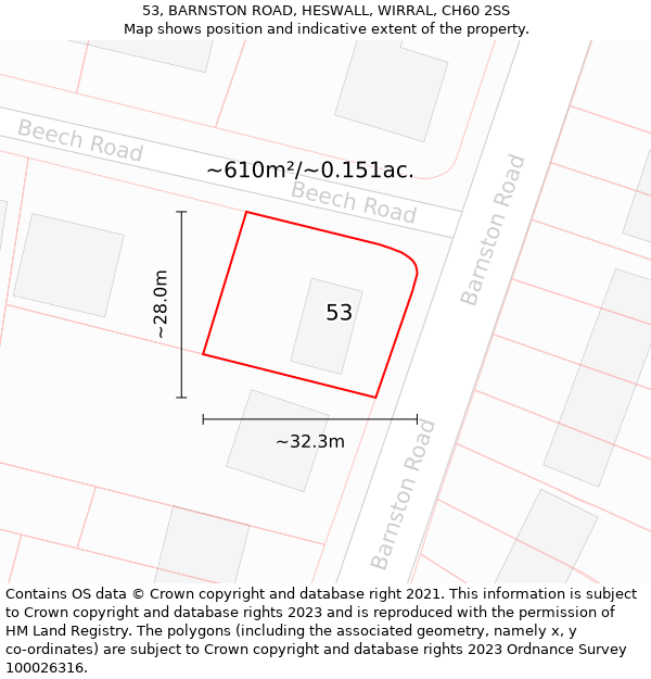 53, BARNSTON ROAD, HESWALL, WIRRAL, CH60 2SS: Plot and title map