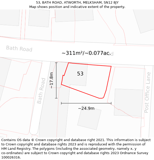 53, BATH ROAD, ATWORTH, MELKSHAM, SN12 8JY: Plot and title map