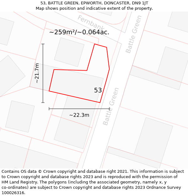 53, BATTLE GREEN, EPWORTH, DONCASTER, DN9 1JT: Plot and title map