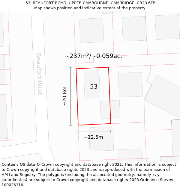 53, BEAUFORT ROAD, UPPER CAMBOURNE, CAMBRIDGE, CB23 6FP: Plot and title map