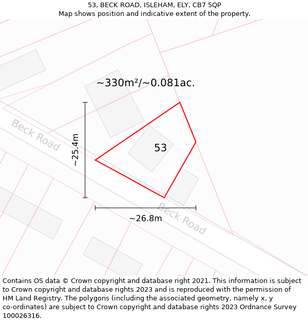 53, BECK ROAD, ISLEHAM, ELY, CB7 5QP: Plot and title map