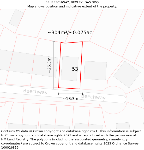 53, BEECHWAY, BEXLEY, DA5 3DQ: Plot and title map