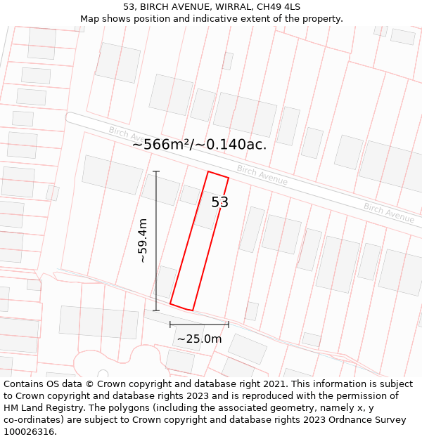 53, BIRCH AVENUE, WIRRAL, CH49 4LS: Plot and title map