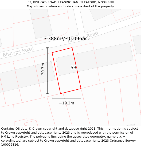 53, BISHOPS ROAD, LEASINGHAM, SLEAFORD, NG34 8NH: Plot and title map