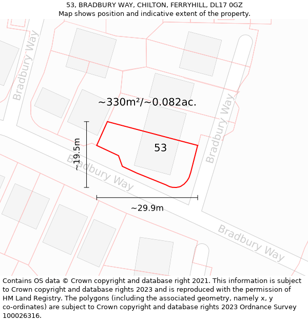 53, BRADBURY WAY, CHILTON, FERRYHILL, DL17 0GZ: Plot and title map