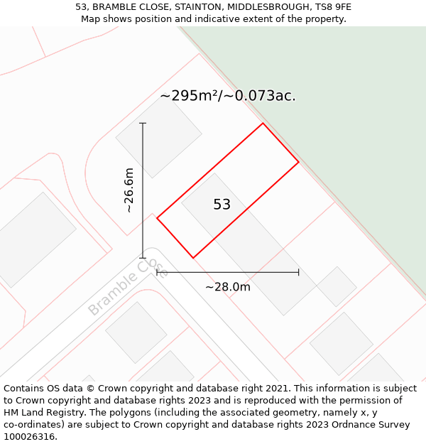 53, BRAMBLE CLOSE, STAINTON, MIDDLESBROUGH, TS8 9FE: Plot and title map