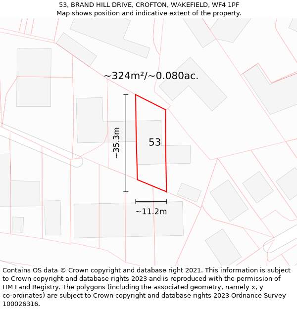 53, BRAND HILL DRIVE, CROFTON, WAKEFIELD, WF4 1PF: Plot and title map