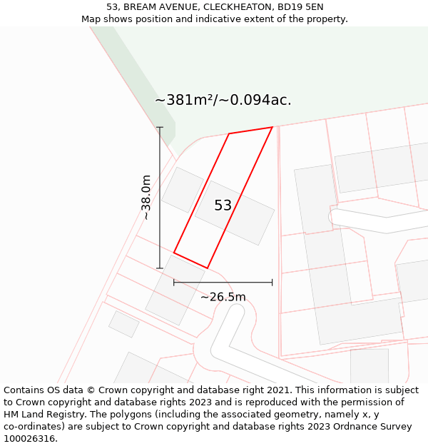 53, BREAM AVENUE, CLECKHEATON, BD19 5EN: Plot and title map