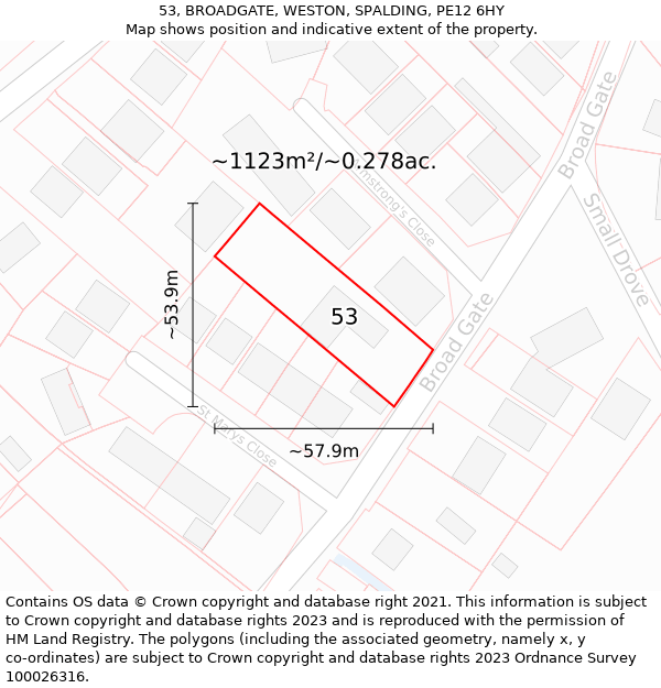 53, BROADGATE, WESTON, SPALDING, PE12 6HY: Plot and title map