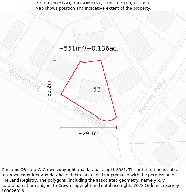 53, BROADMEAD, BROADMAYNE, DORCHESTER, DT2 8EE: Plot and title map