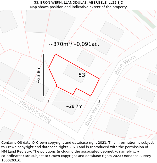 53, BRON WERN, LLANDDULAS, ABERGELE, LL22 8JD: Plot and title map