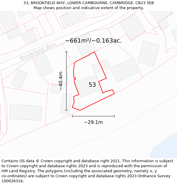 53, BROOKFIELD WAY, LOWER CAMBOURNE, CAMBRIDGE, CB23 5EB: Plot and title map