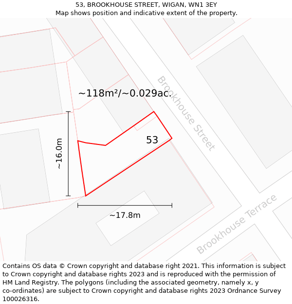 53, BROOKHOUSE STREET, WIGAN, WN1 3EY: Plot and title map