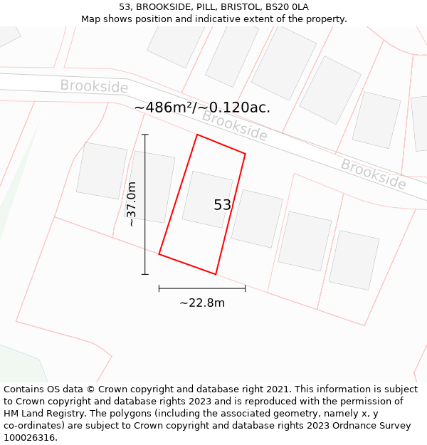 53, BROOKSIDE, PILL, BRISTOL, BS20 0LA: Plot and title map