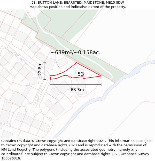 53, BUTTON LANE, BEARSTED, MAIDSTONE, ME15 8DW: Plot and title map