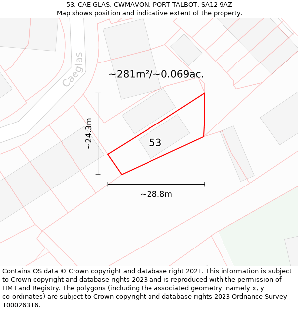 53, CAE GLAS, CWMAVON, PORT TALBOT, SA12 9AZ: Plot and title map