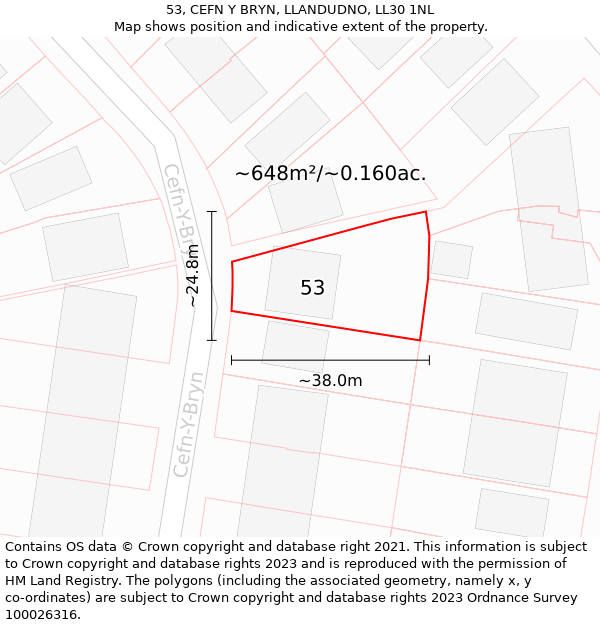 53, CEFN Y BRYN, LLANDUDNO, LL30 1NL: Plot and title map