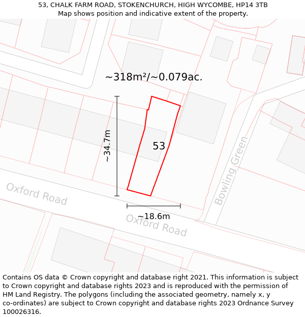 53, CHALK FARM ROAD, STOKENCHURCH, HIGH WYCOMBE, HP14 3TB: Plot and title map