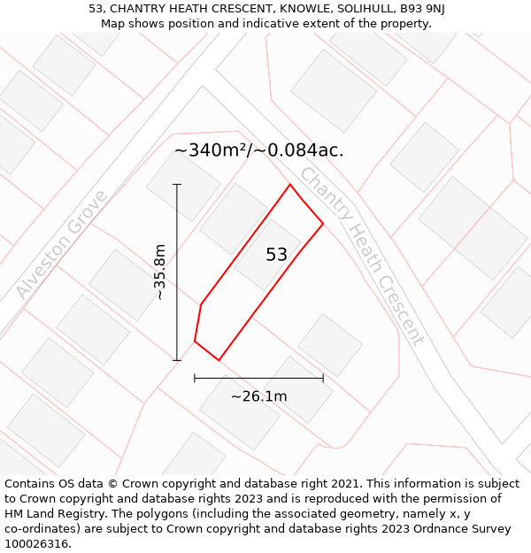 53, CHANTRY HEATH CRESCENT, KNOWLE, SOLIHULL, B93 9NJ: Plot and title map
