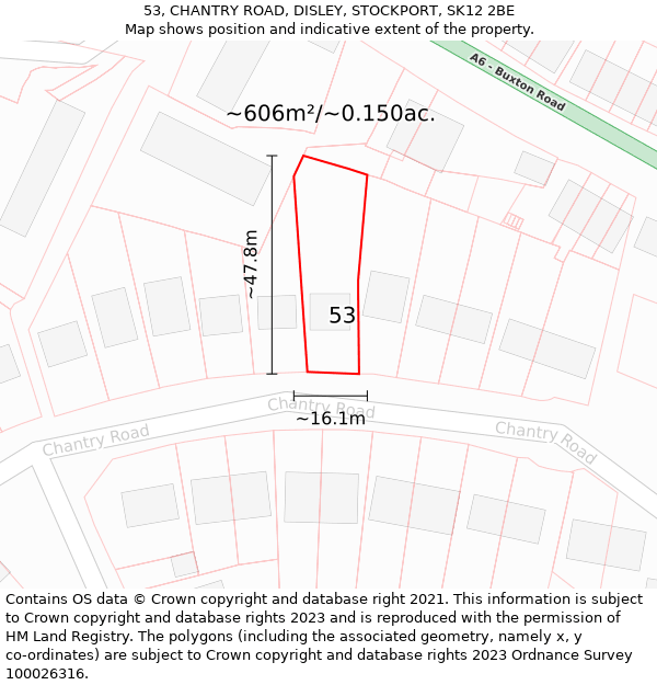 53, CHANTRY ROAD, DISLEY, STOCKPORT, SK12 2BE: Plot and title map