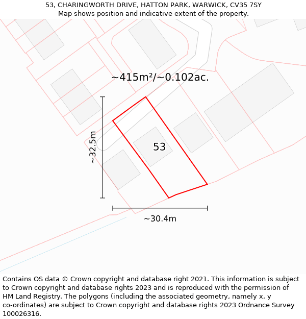 53, CHARINGWORTH DRIVE, HATTON PARK, WARWICK, CV35 7SY: Plot and title map