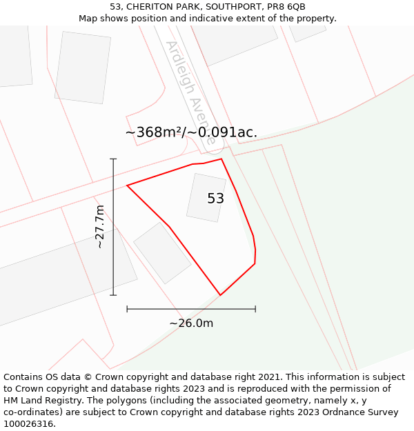 53, CHERITON PARK, SOUTHPORT, PR8 6QB: Plot and title map