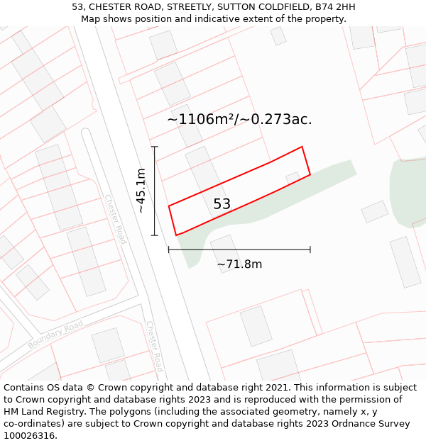 53, CHESTER ROAD, STREETLY, SUTTON COLDFIELD, B74 2HH: Plot and title map