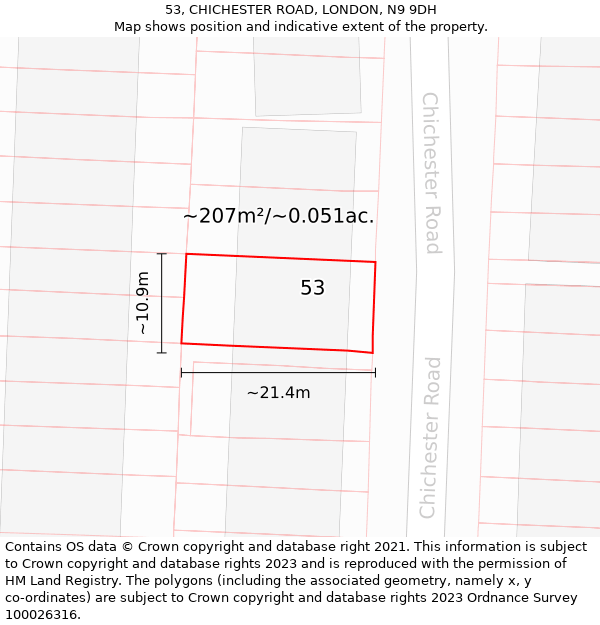 53, CHICHESTER ROAD, LONDON, N9 9DH: Plot and title map