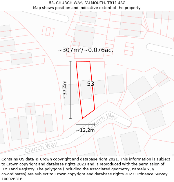 53, CHURCH WAY, FALMOUTH, TR11 4SG: Plot and title map