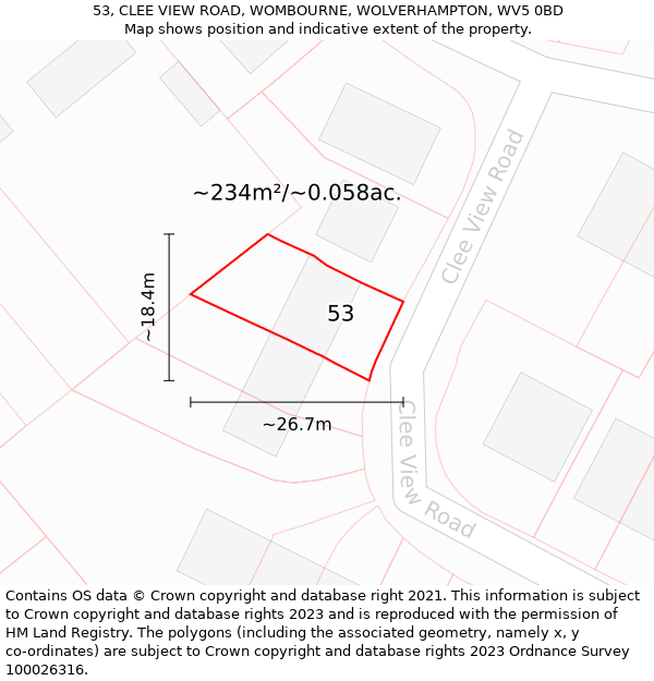 53, CLEE VIEW ROAD, WOMBOURNE, WOLVERHAMPTON, WV5 0BD: Plot and title map