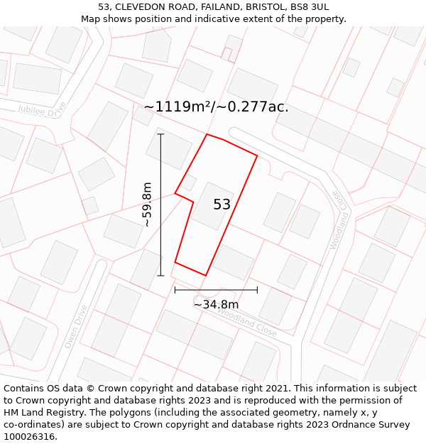 53, CLEVEDON ROAD, FAILAND, BRISTOL, BS8 3UL: Plot and title map