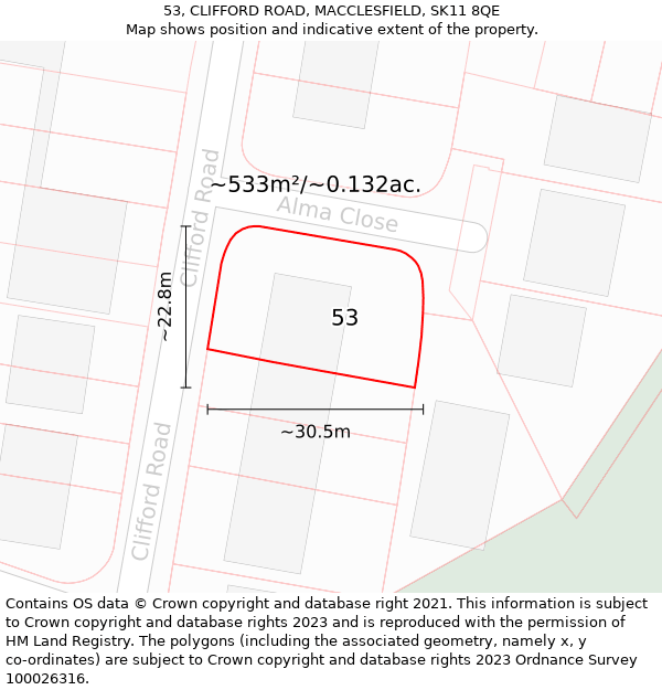 53, CLIFFORD ROAD, MACCLESFIELD, SK11 8QE: Plot and title map