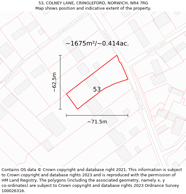 53, COLNEY LANE, CRINGLEFORD, NORWICH, NR4 7RG: Plot and title map
