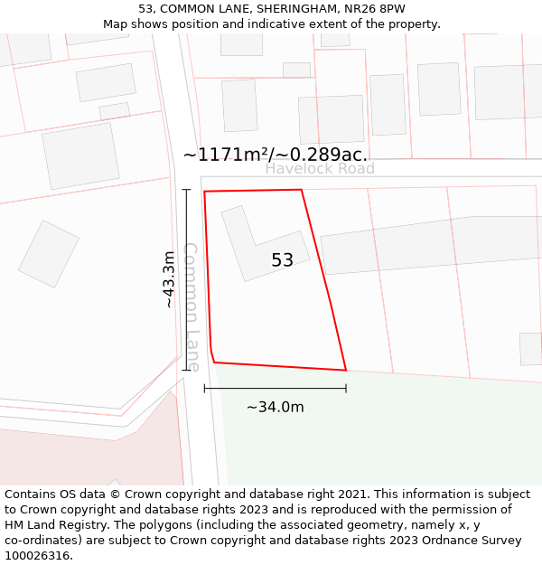 53, COMMON LANE, SHERINGHAM, NR26 8PW: Plot and title map