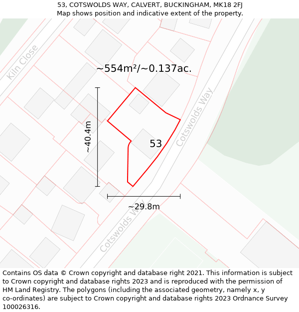 53, COTSWOLDS WAY, CALVERT, BUCKINGHAM, MK18 2FJ: Plot and title map