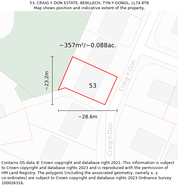 53, CRAIG Y DON ESTATE, BENLLECH, TYN-Y-GONGL, LL74 8TB: Plot and title map