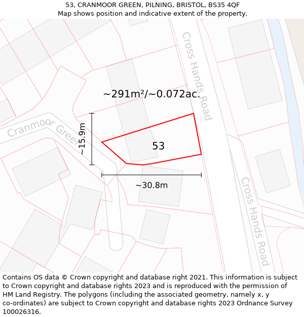 53, CRANMOOR GREEN, PILNING, BRISTOL, BS35 4QF: Plot and title map