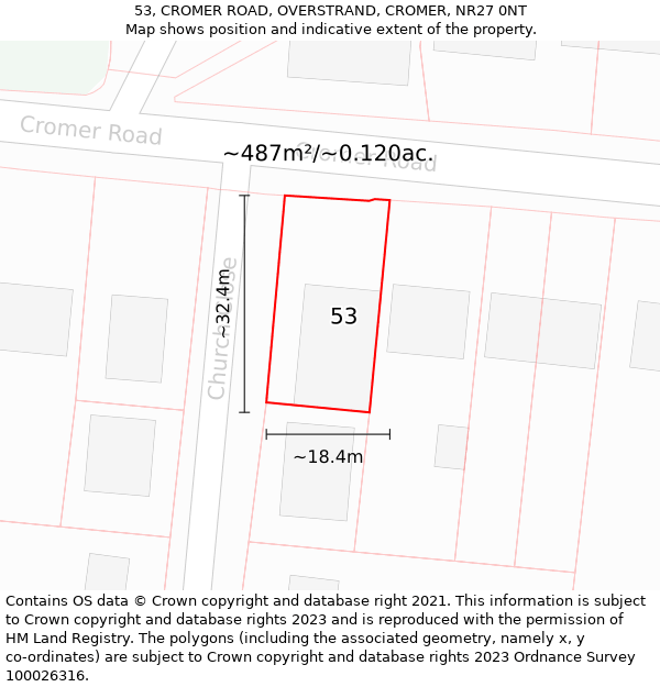 53, CROMER ROAD, OVERSTRAND, CROMER, NR27 0NT: Plot and title map