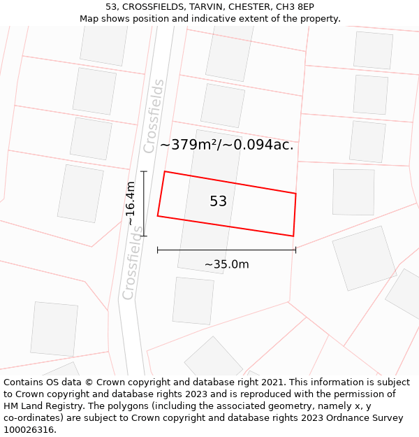 53, CROSSFIELDS, TARVIN, CHESTER, CH3 8EP: Plot and title map