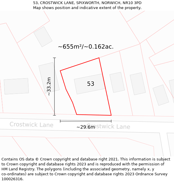 53, CROSTWICK LANE, SPIXWORTH, NORWICH, NR10 3PD: Plot and title map