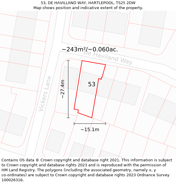 53, DE HAVILLAND WAY, HARTLEPOOL, TS25 2DW: Plot and title map