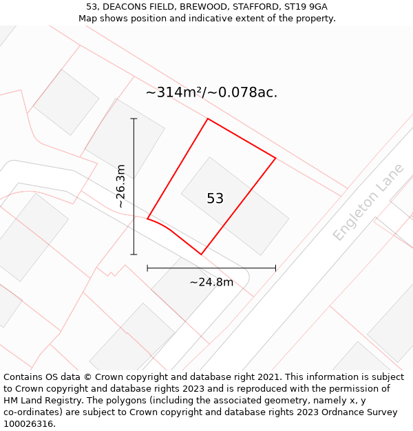 53, DEACONS FIELD, BREWOOD, STAFFORD, ST19 9GA: Plot and title map