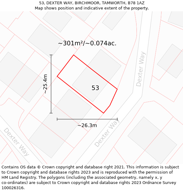 53, DEXTER WAY, BIRCHMOOR, TAMWORTH, B78 1AZ: Plot and title map