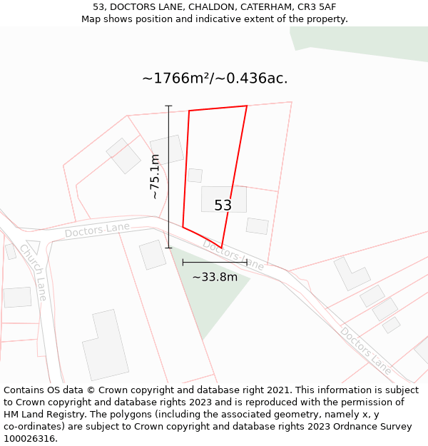 53, DOCTORS LANE, CHALDON, CATERHAM, CR3 5AF: Plot and title map