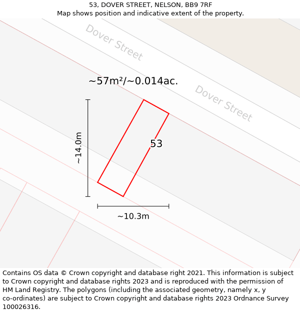 53, DOVER STREET, NELSON, BB9 7RF: Plot and title map