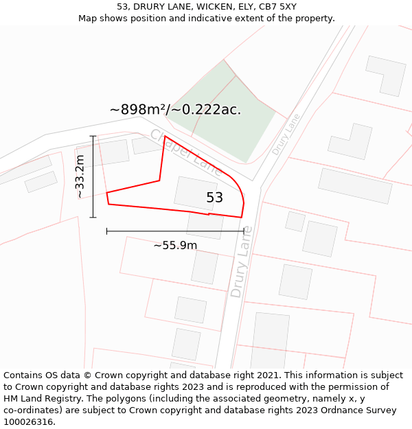 53, DRURY LANE, WICKEN, ELY, CB7 5XY: Plot and title map