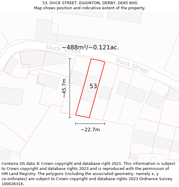 53, DUCK STREET, EGGINTON, DERBY, DE65 6HG: Plot and title map