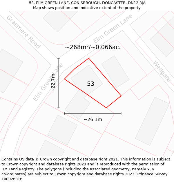 53, ELM GREEN LANE, CONISBROUGH, DONCASTER, DN12 3JA: Plot and title map